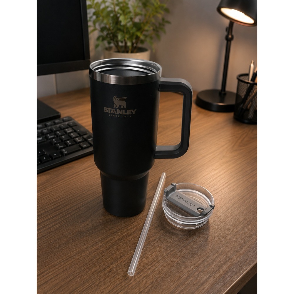Stanley Quencher H2.0 FlowState 40 oz Black Tumbler Handle Straw Lid